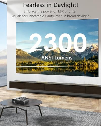 Daylight Projector 2300 ANSI Ultra HD 4K HDR10+ Daytime Smart Projector with Tof Autofocus Short Throw Home Theater Projector with Wifi Bluetooth
