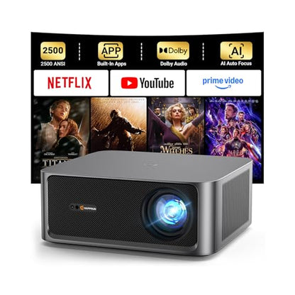 HAPPRUN 2500 ANSI Lumens Outdoor Projector with Built-in Streaming Apps, 4K Decoding Resolution, Dolby Audio, WiFi 6 and Bluetooth 5.2 for Indoor and