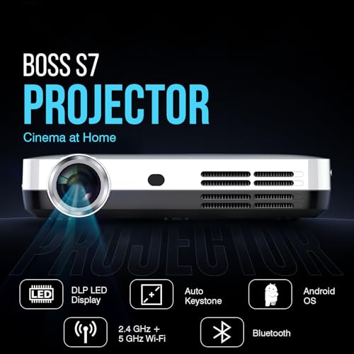 S7 4K Projector – 7000 Lumens, 3D Android Smart Projector - 3840x2160 Resolution, Free Projector Screen, Free mount, 300" Display, Bluetooth & Wi-Fi