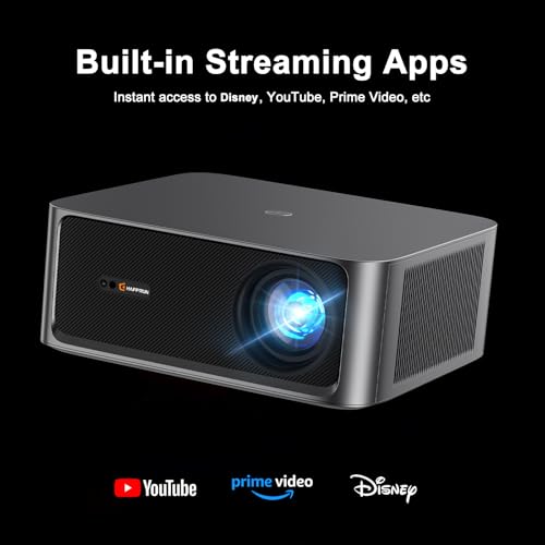 HAPPRUN 2500 ANSI Lumens Outdoor Projector with Built-in Streaming Apps, 4K Decoding Resolution, Dolby Audio, WiFi 6 and Bluetooth 5.2 for Indoor and