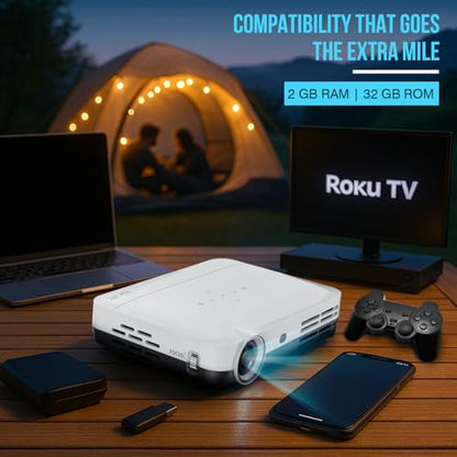 S7 4K Projector – 7000 Lumens, 3D Android Smart Projector - 3840x2160 Resolution, Free Projector Screen, Free mount, 300" Display, Bluetooth & Wi-Fi