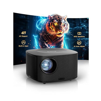 Outdoor-Projector-4K with WiFi and Bluetooth:[Ultra-High Bright/60W Dolby Audio/Official Licensed Apps],Smart-Projector with AI Auto Focus,ONOAYO