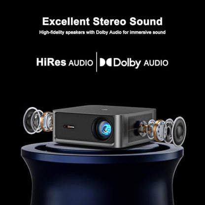 HAPPRUN 2500 ANSI Lumens Outdoor Projector with Built-in Streaming Apps, 4K Decoding Resolution, Dolby Audio, WiFi 6 and Bluetooth 5.2 for Indoor and