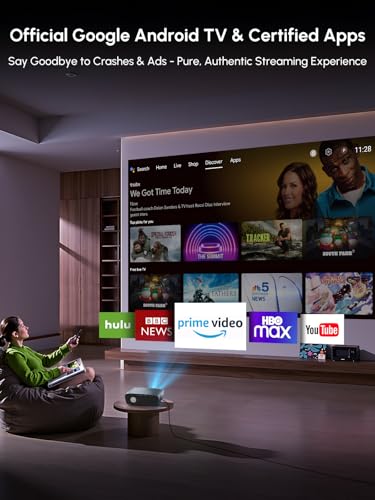 Smart Projector 4K with Google TV, 2400 ANSI Lumens Daytime Viewing, HDR10, NFC, WiFi 6,Bluetooth 5.4, DB Audio, HDMI ARC 2.1,Auto