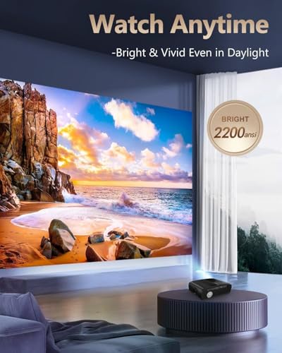Daylight Projector 4K HDR Home Theater, Smart Daytime Movie Gaming TV Projectors with WiFi 6, NFC, Bluetooth, Apps, ToF Auto Focus, HDMI ARC,2200ANSI