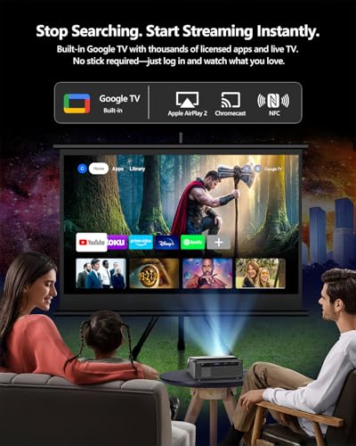 Smart 4K Daylight Projector with WiFi Bluetooth Google TV NFC, 2300ANSI High Lumen 4K HDR Support, ToF Auto Focus & Keystone, HDMI ARC 2.1
