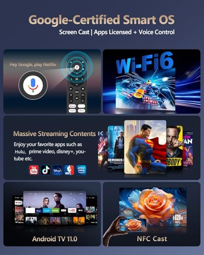 Daylight Projector 4K HDR Home Theater, Smart Daytime Movie Gaming TV Projectors with WiFi 6, NFC, Bluetooth, Apps, ToF Auto Focus, HDMI ARC,2200ANSI