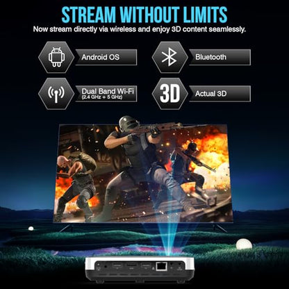 S7 4K Projector – 7000 Lumens, 3D Android Smart Projector - 3840x2160 Resolution, Free Projector Screen, Free mount, 300" Display, Bluetooth & Wi-Fi