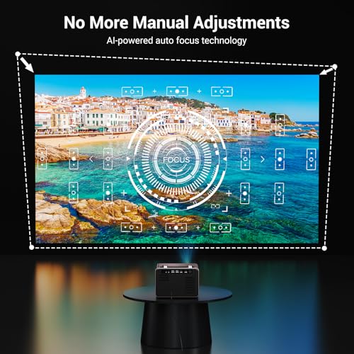 Projector 4K with WiFi and Bluetooth [2000 ANSI/AI Auto Focus/Built in Apps], Outdoor Movie Projector with Smart TV OS 2.0 & Dolby, HAPPRUN Home
