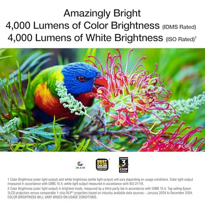 Epson Home Cinema 980 3-Chip 3LCD 1080p Projector 4,000 Lumens Color and White Brightness, Streaming/Gaming/ Media Room, Built-In Speaker, Auto