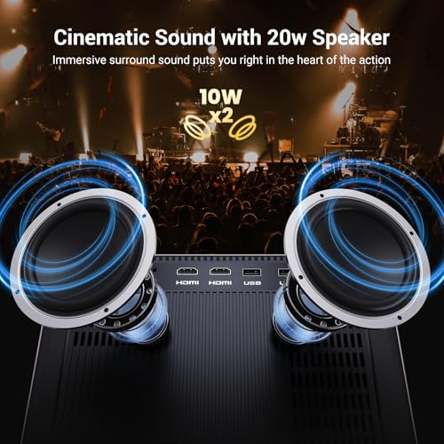 Projector 4K with WiFi and Bluetooth [2000 ANSI/AI Auto Focus/Built in Apps], Outdoor Movie Projector with Smart TV OS 2.0 & Dolby, HAPPRUN Home