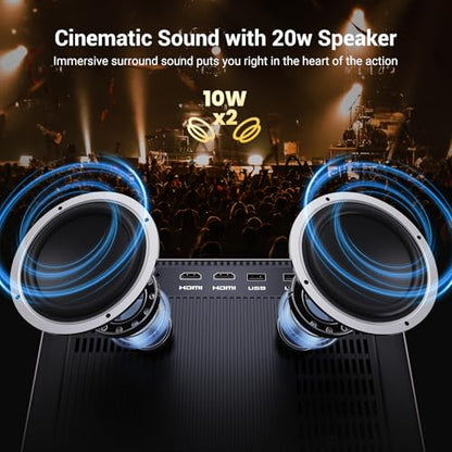 Projector 4K with WiFi and Bluetooth [2000 ANSI/AI Auto Focus/Built in Apps], Outdoor Movie Projector with Smart TV OS 2.0 & Dolby, HAPPRUN Home