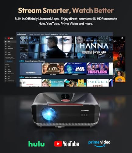 Daytime Projector 4K 2026 Upgraded 2400 ANSI [Auto Lens Cap] HDR10+ Ultra HD Smart Projector with AI-PQ ToF Autofocus HDMI eARC 64GB Dolby Audio for