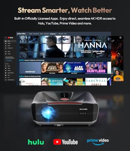 Daytime Projector 4K 2026 Upgraded 2400 ANSI [Auto Lens Cap] HDR10+ Ultra HD Smart Projector with AI-PQ ToF Autofocus HDMI eARC 64GB Dolby Audio for