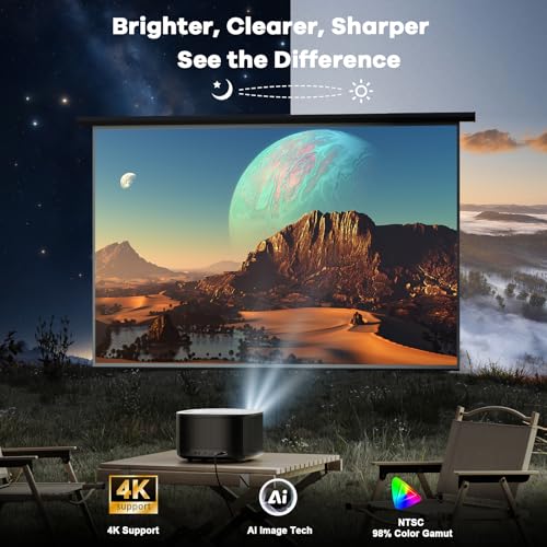 Outdoor-Projector-4K with WiFi and Bluetooth:[Ultra-High Bright/60W Dolby Audio/Official Licensed Apps],Smart-Projector with AI Auto Focus,ONOAYO