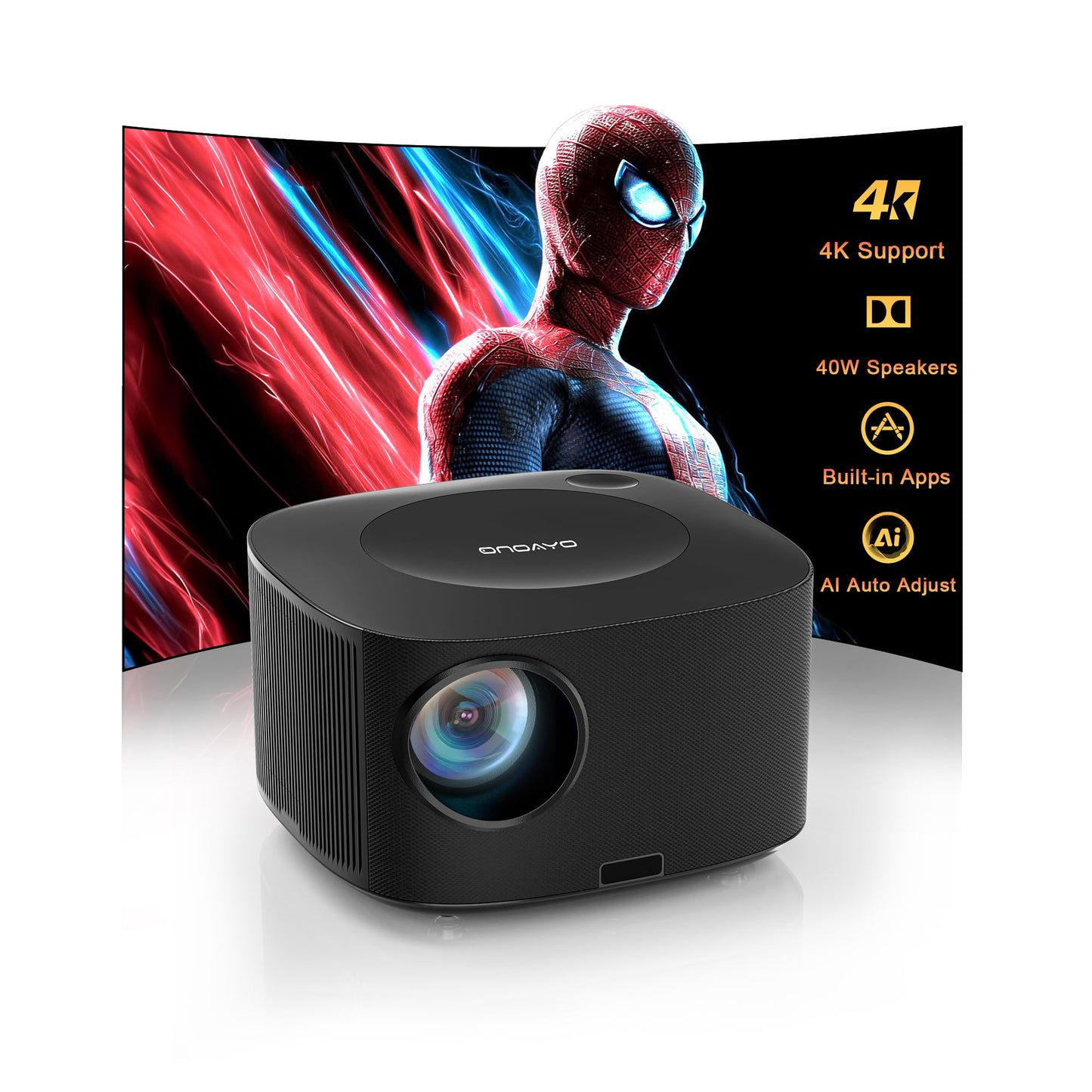 [Official Licensed Apps/40W Dolby Audio]Projector with WiFi and Bluetooth with Smart OS 2.0&AI Auto 3s Focus Outdoor-Projector-4K, ONOAYO ONO5Pro