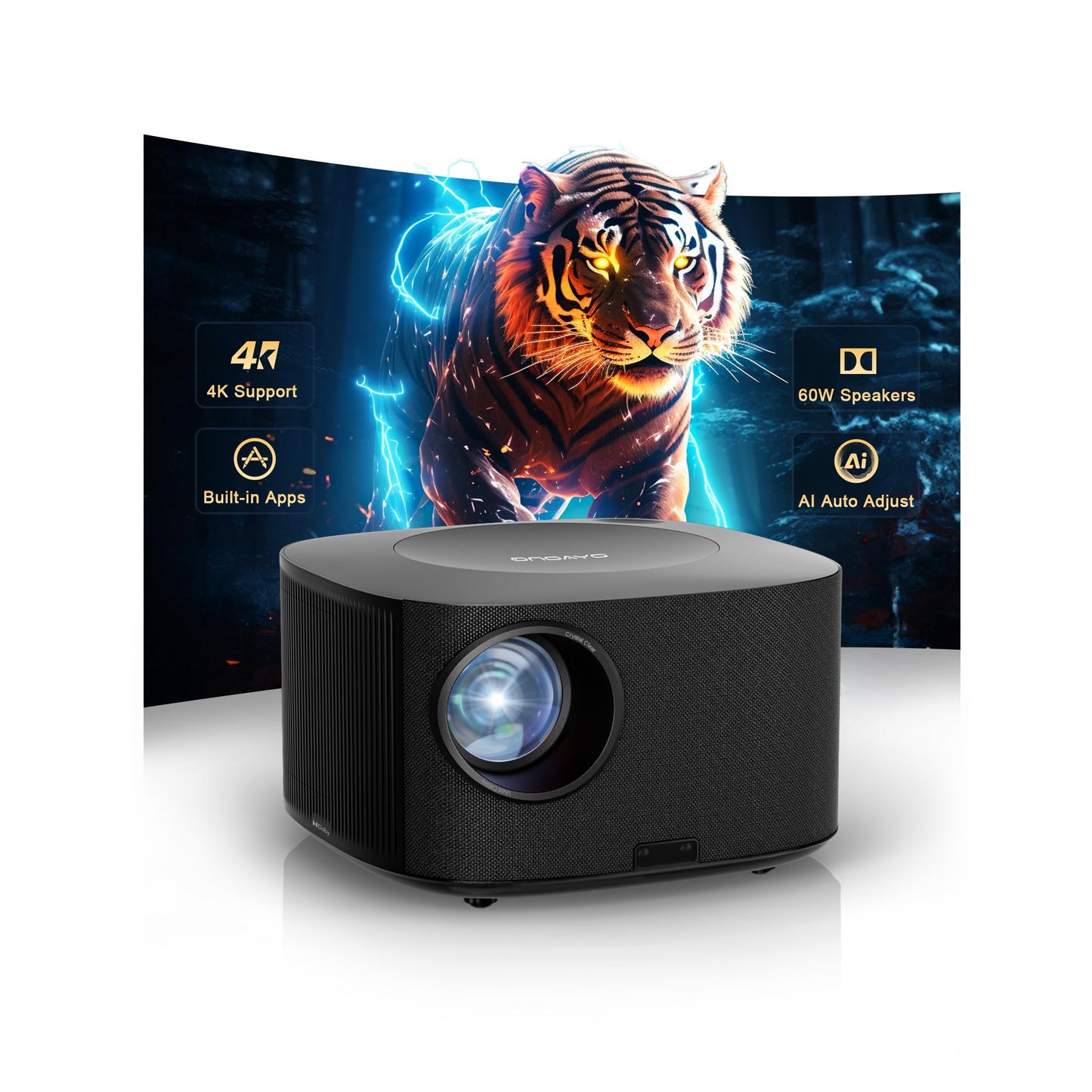 Outdoor-Projector-4K with WiFi and Bluetooth:[Ultra-High Bright/60W Dolby Audio/Official Licensed Apps],Smart-Projector with AI Auto Focus,ONOAYO